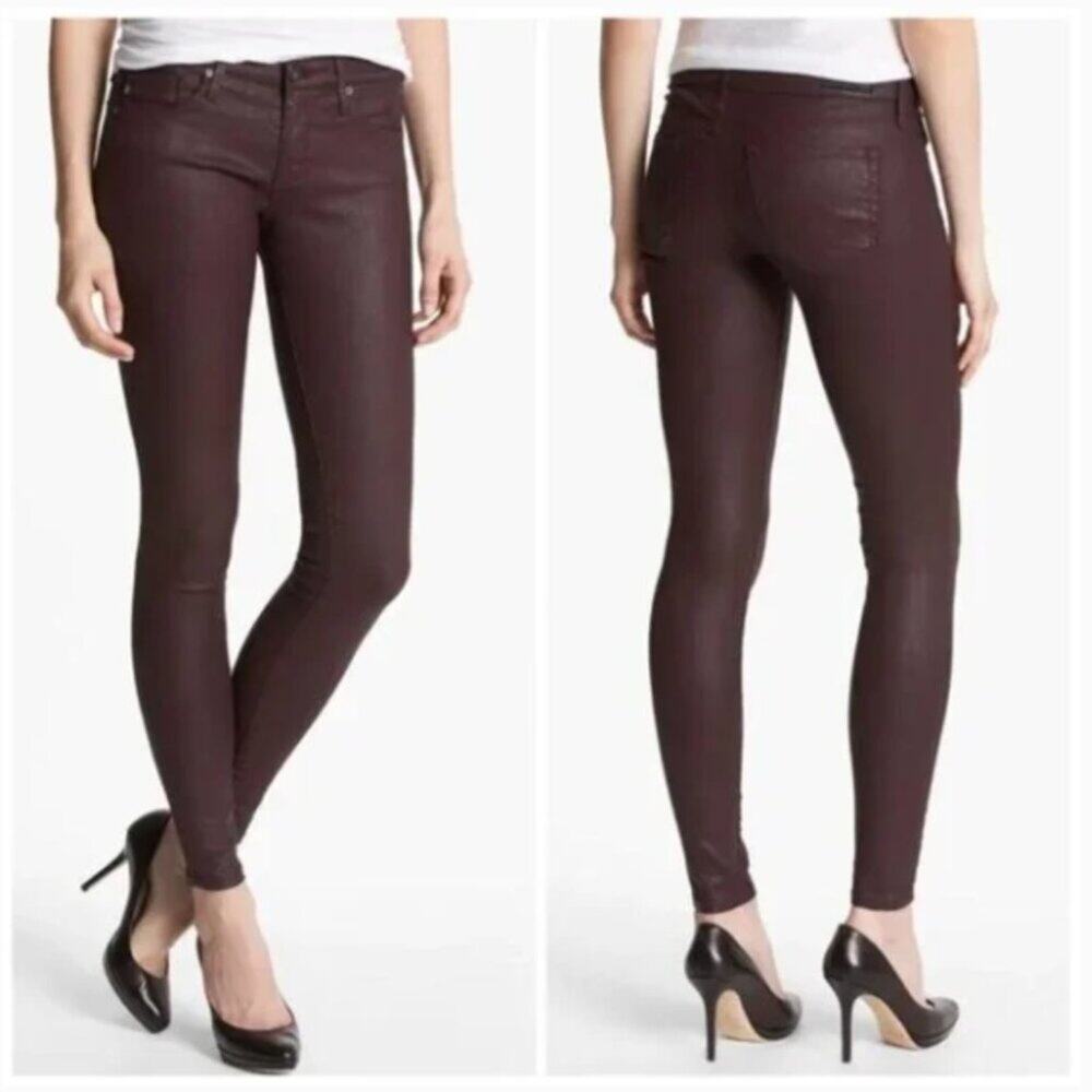 AG Adriano Goldschmied Maroon Coated Super Skinny Ankle Legging Jeans Size 28R